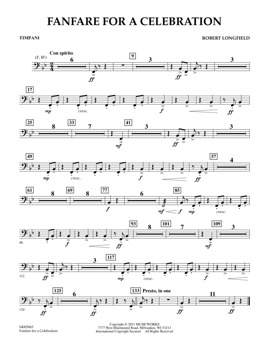 Fanfare For A Celebration - Timpani Concert Band scores gallery preview page 1