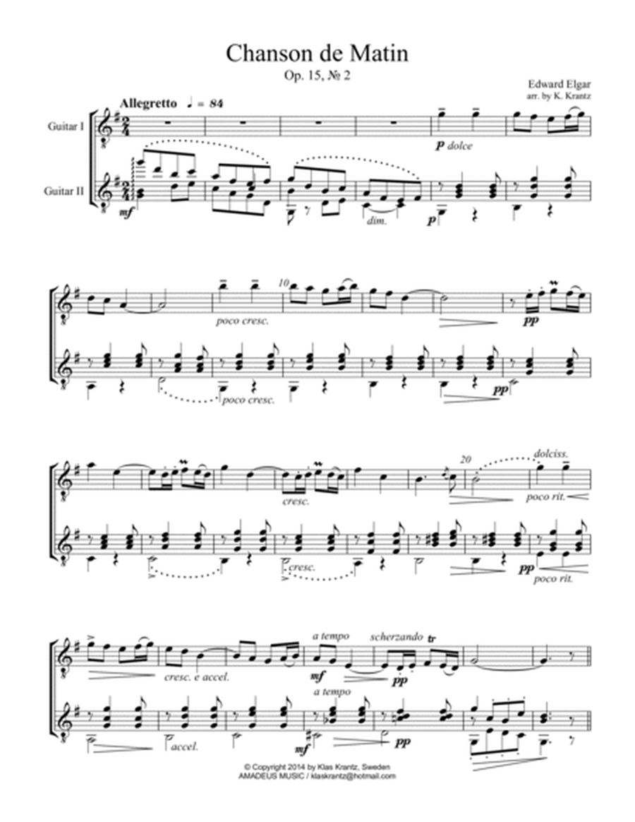 Chanson de Matin Op. 15 for guitar duo image number null