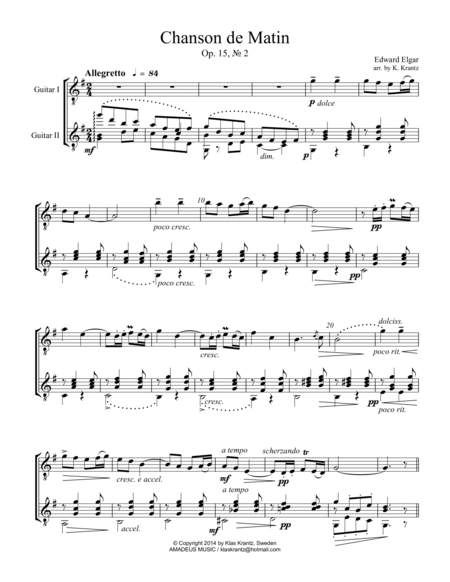 Chanson de Matin Op. 15 for guitar duo image number null