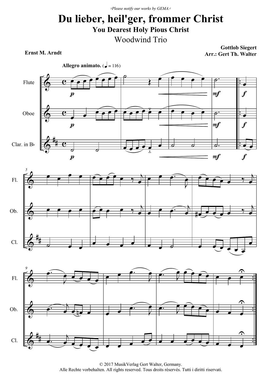 You Dearest Holy Pious Christ Woodwind Trio scores gallery preview page 1
