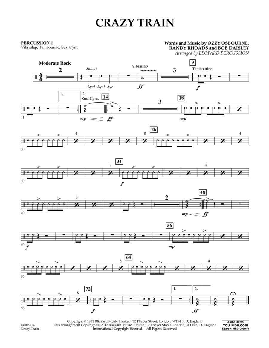 Crazy Train - Percussion 1 Concert Band scores gallery preview page 1
