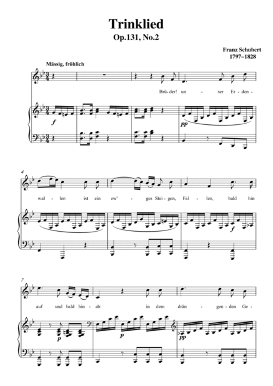 Schubert-Trinklied in bB Op.131,No.2,for Vocal and Piano Voice scores gallery preview page 2