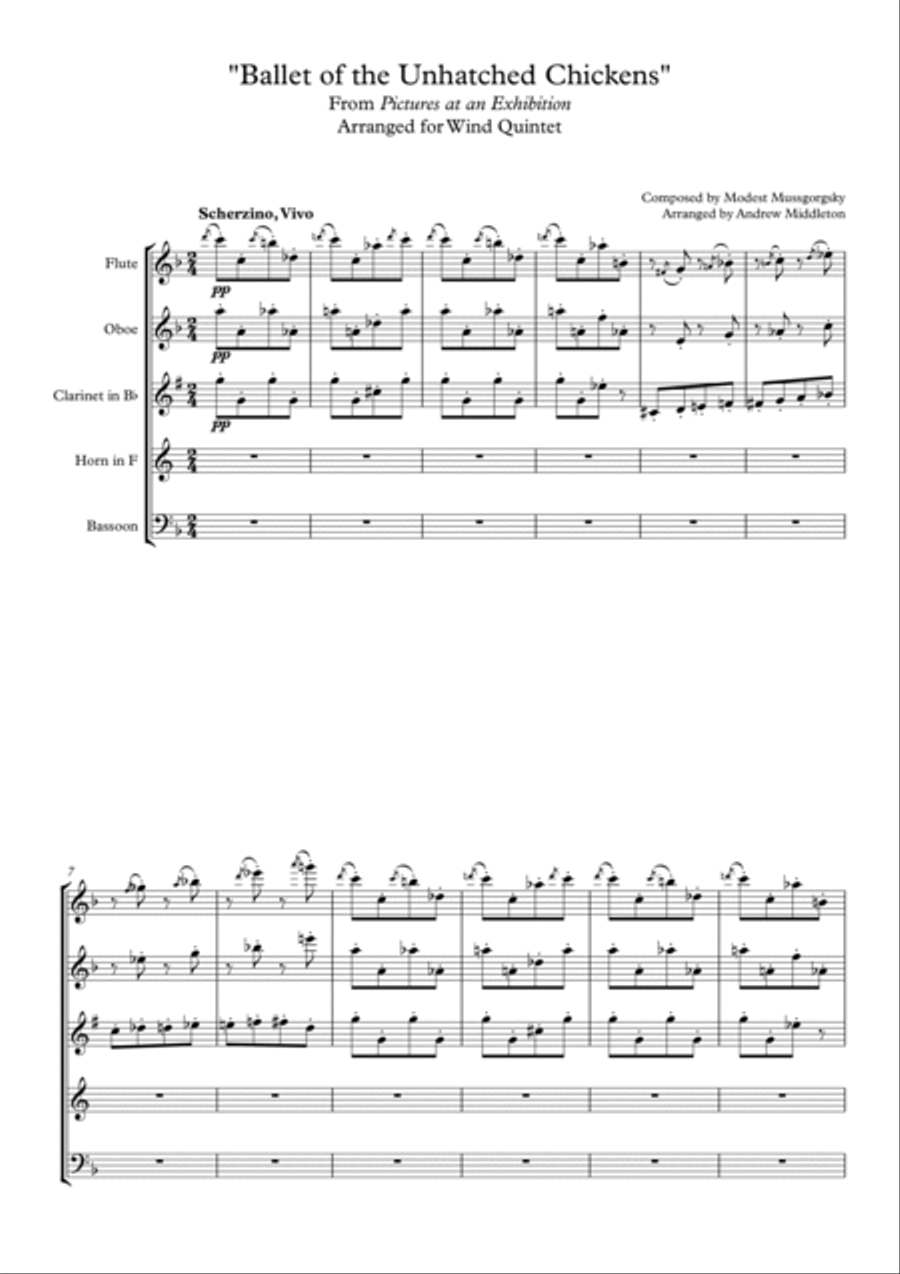 Ballet of the Unhatched Chickens from Pictures at an Exhibition arranged for Wind Quintet Woodwind Quintet scores gallery preview page 3
