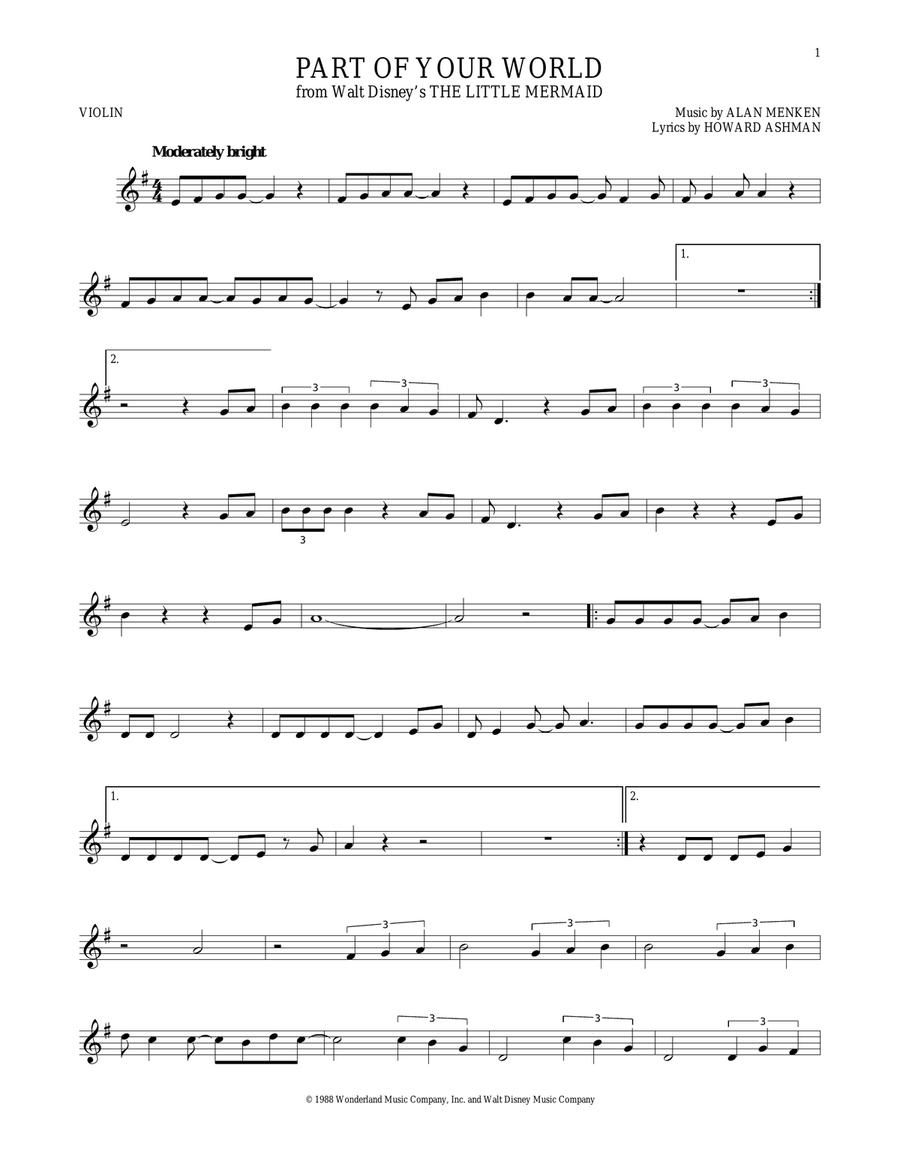 Part Of Your World (from The Little Mermaid) Violin Solo scores gallery preview page 1