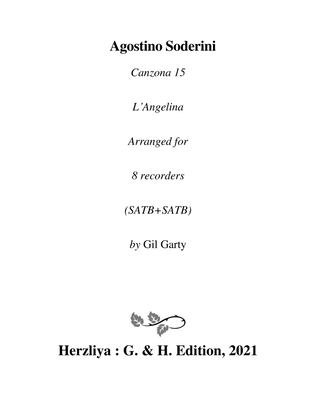 Book cover for Canzona no.15 "L'Angelina" a8 (Arrangement for 8 recorders)