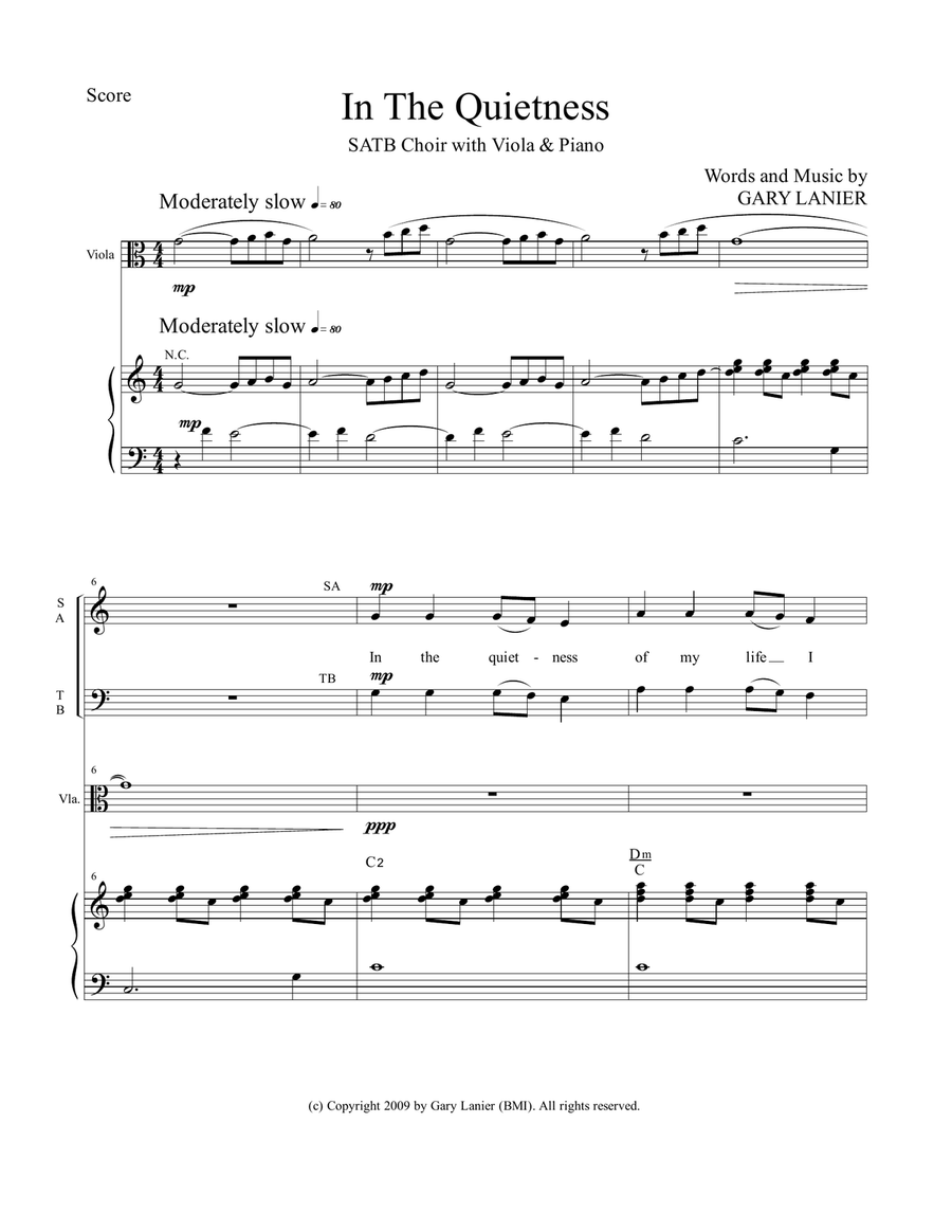 IN THE QUIETNESS (For SATB Choir with Viola & Piano - separate Octavo, Choir & Viola Part included) 4-Part scores gallery preview page 2