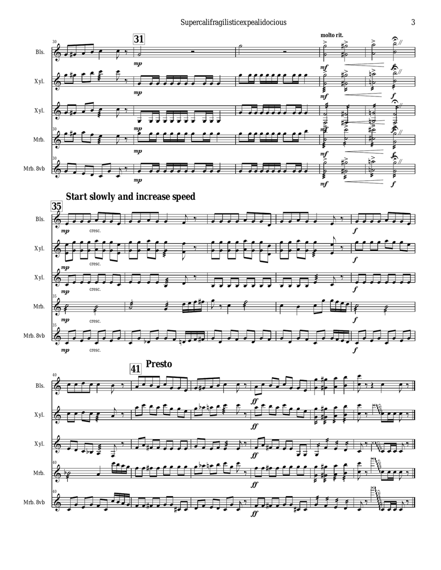 Supercalifragilisticexpialidocious from Walt Disney's MARY POPPINS Percussion Ensemble scores gallery preview page 3