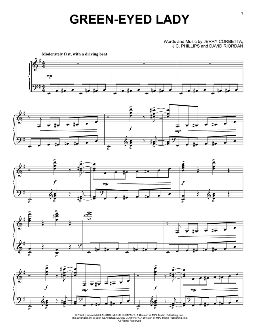 Green-Eyed Lady [Classical version] (arr. David Pearl) Piano Solo scores gallery preview page 1