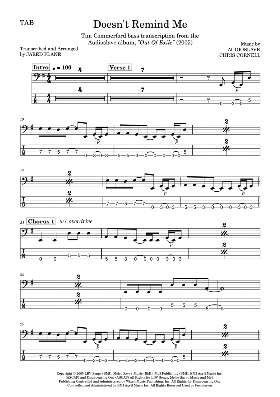 Doesn't Remind Me Guitar Tablature scores gallery preview page 1
