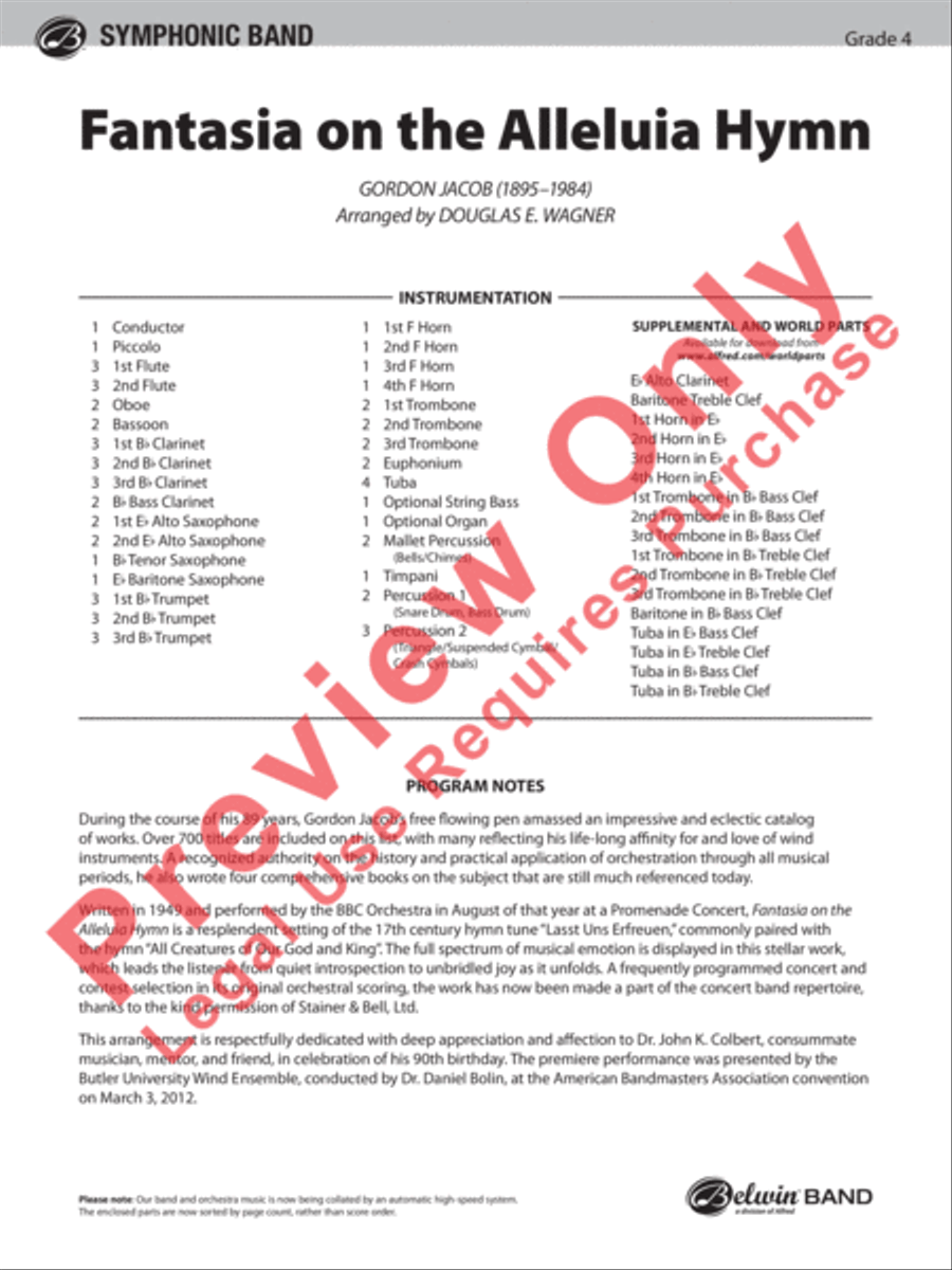 Fantasia on the Alleluia Hymn Concert Band scores gallery preview page 2