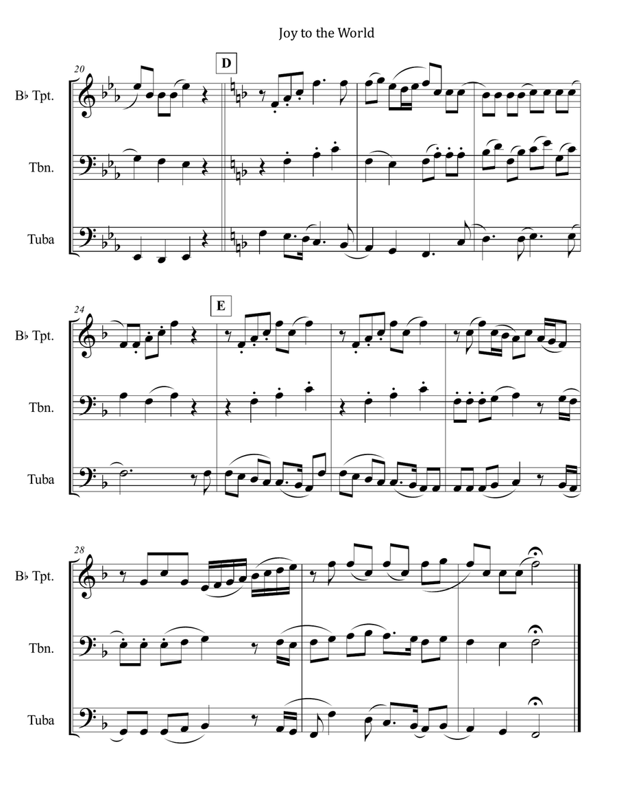 Joy to the World for Brass Trio (Trumpet, Trombone, Tuba) Brass Trio scores gallery preview page 3