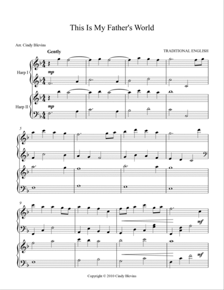 This Is My Father's World, for Harp Duet Harp scores gallery preview page 2