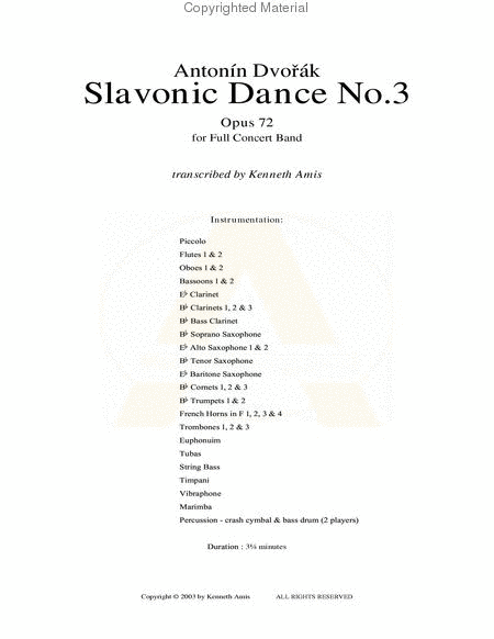 Slavonic Dance No.3, Op.72 - STUDY SCORE ONLY image number null