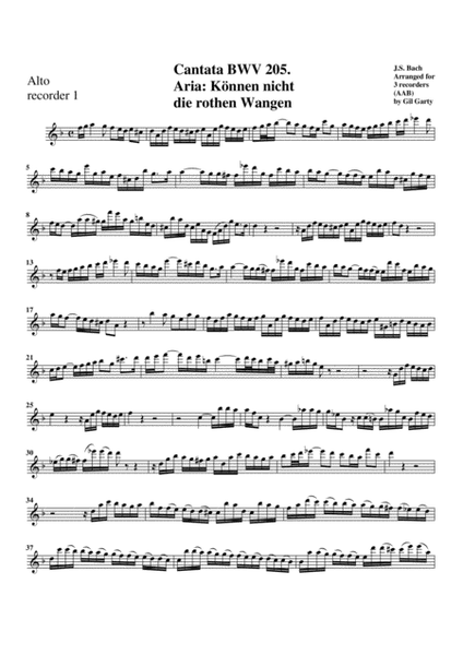 Aria: Können nicht die rothen Wangen from cantata BWV 205 (arrangement for 3 recorders)