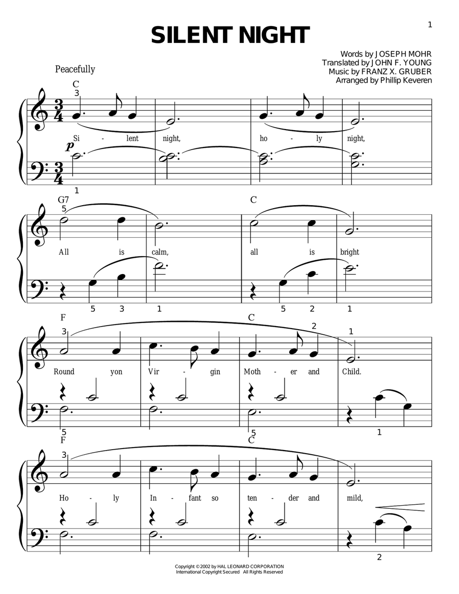 Silent Night (arr. Phillip Keveren) Easy Piano scores gallery preview page 1