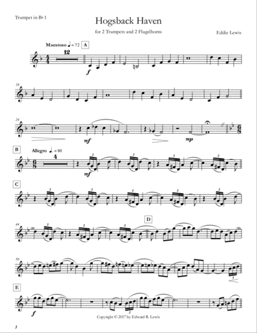 Hogsback Haven for Trumpet Quartet by Eddie Lewis Brass Ensemble scores gallery preview page 2