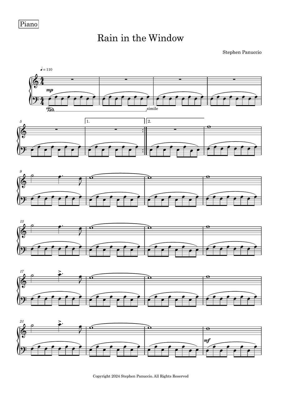 Rain in the Window Piano Solo scores gallery preview page 1