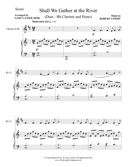 SHALL WE GATHER AT THE RIVER (Duet – Bb Clarinet & Piano with Score/Part) image number null