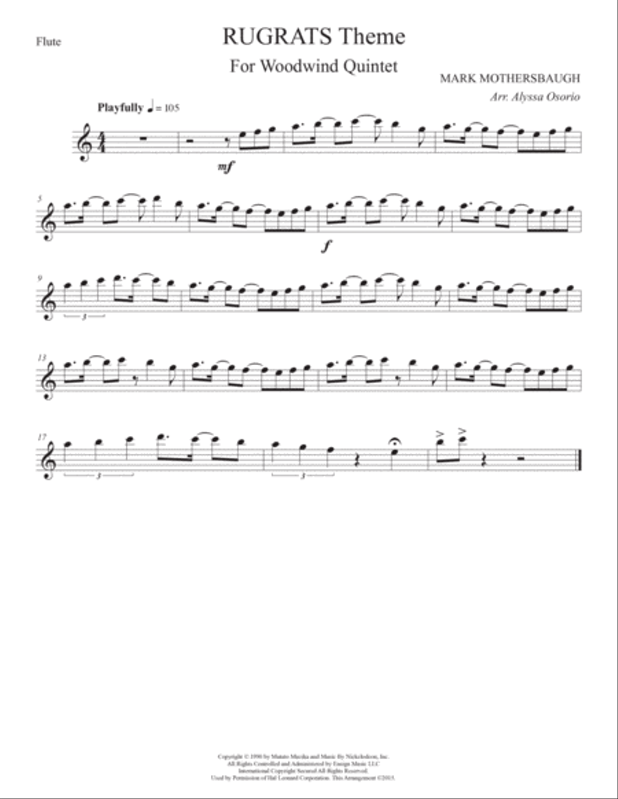 Rugrats Theme (t.v.) Woodwind Quintet scores gallery preview page 4