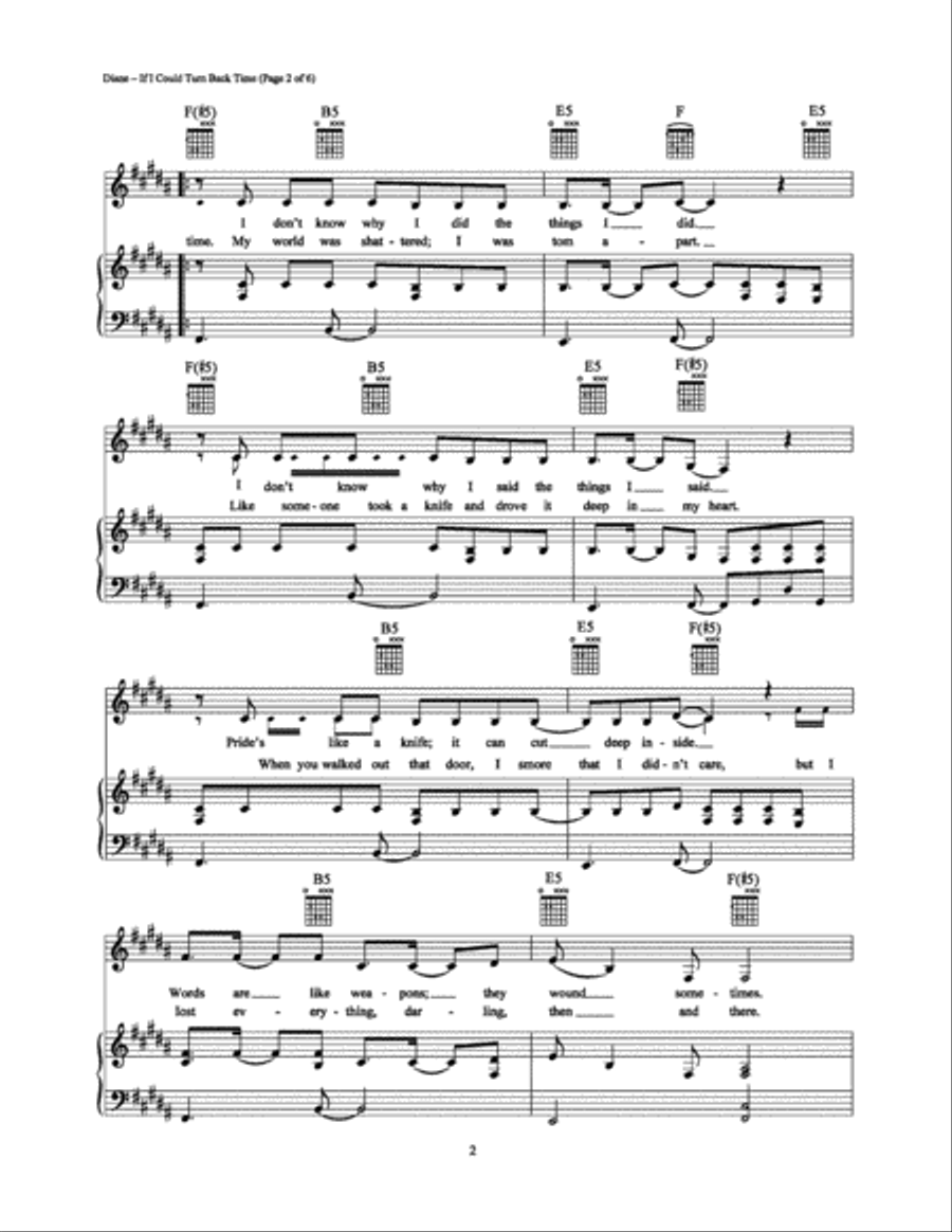 If I Could Turn Back Time Piano, Vocal, Guitar scores gallery preview page 2