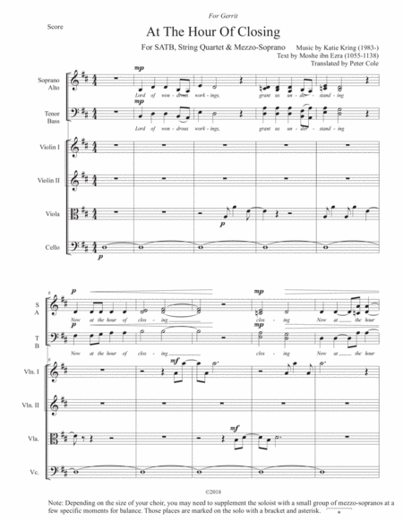 At The Hour of Closing - SATB, String Quartet & Soloist image number null