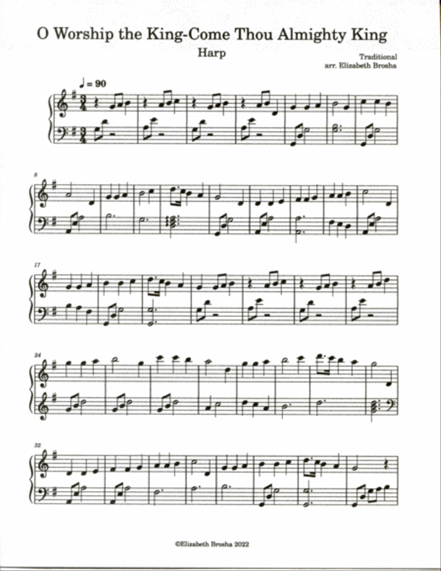 O Worship the King/Come Thou Almighty King Harp Solo Harp scores gallery preview page 2