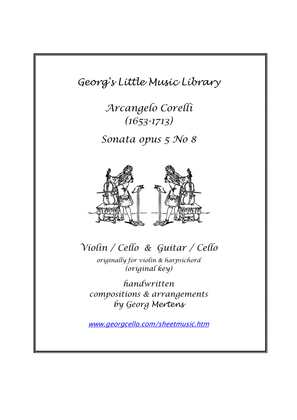 Book cover for Corelli Sonata opus 5 No 8 E minor for cello/violin & guitar/cello