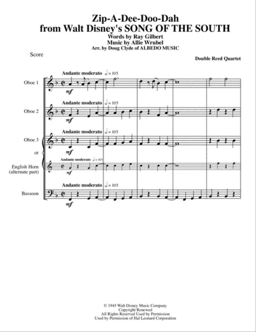 Zip-A-Dee-Doo-Dah Woodwind Quartet scores gallery preview page 1