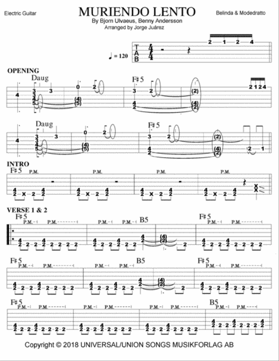 Muriendo Guitar Tablature scores gallery preview page 1
