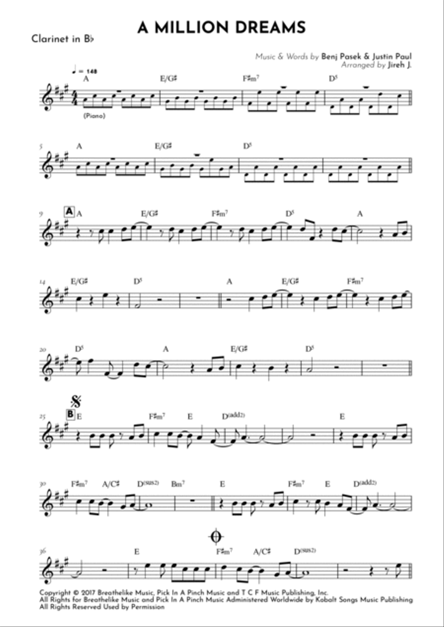 A Million Dreams B-Flat Clarinet scores gallery preview page 2