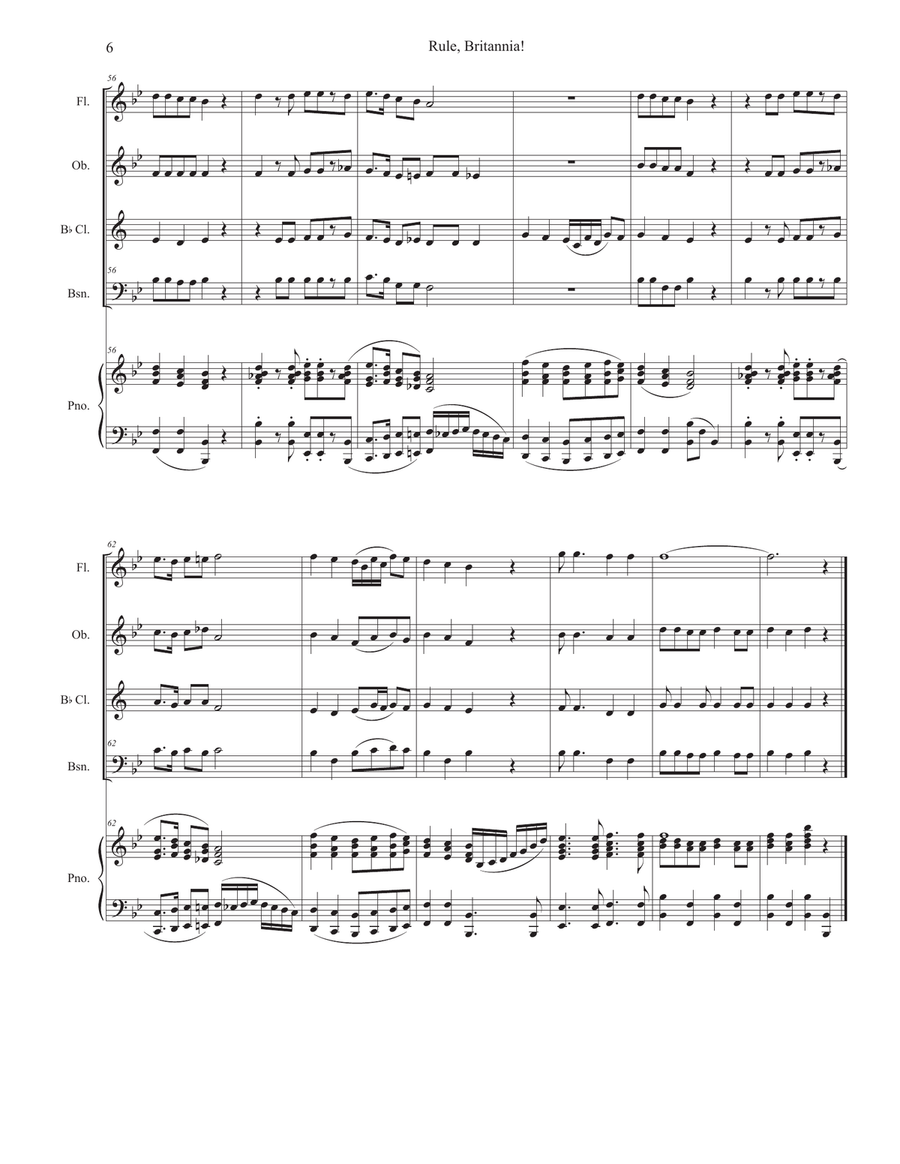 Rule, Britannia! (Woodwind Quartet and Piano) Woodwind Quartet scores gallery preview page 6