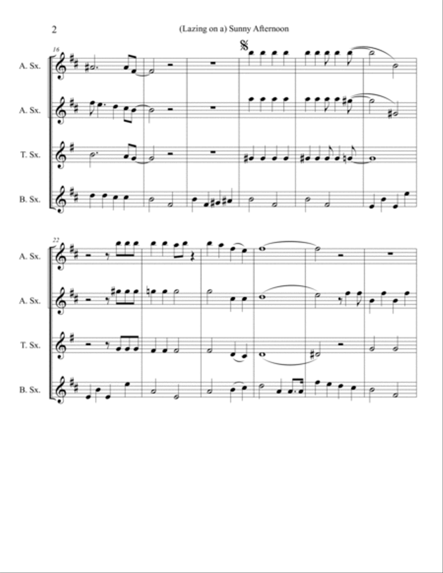 Sunny Afternoon Sunny Afternoon Saxophone Quartet scores gallery preview page 2