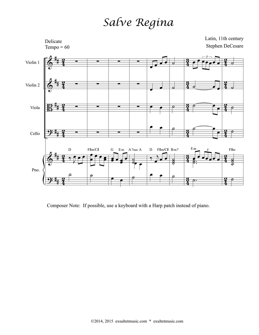Salve Regina (Chant) (String Quartet and Piano) Piano Quintet scores gallery preview page 2