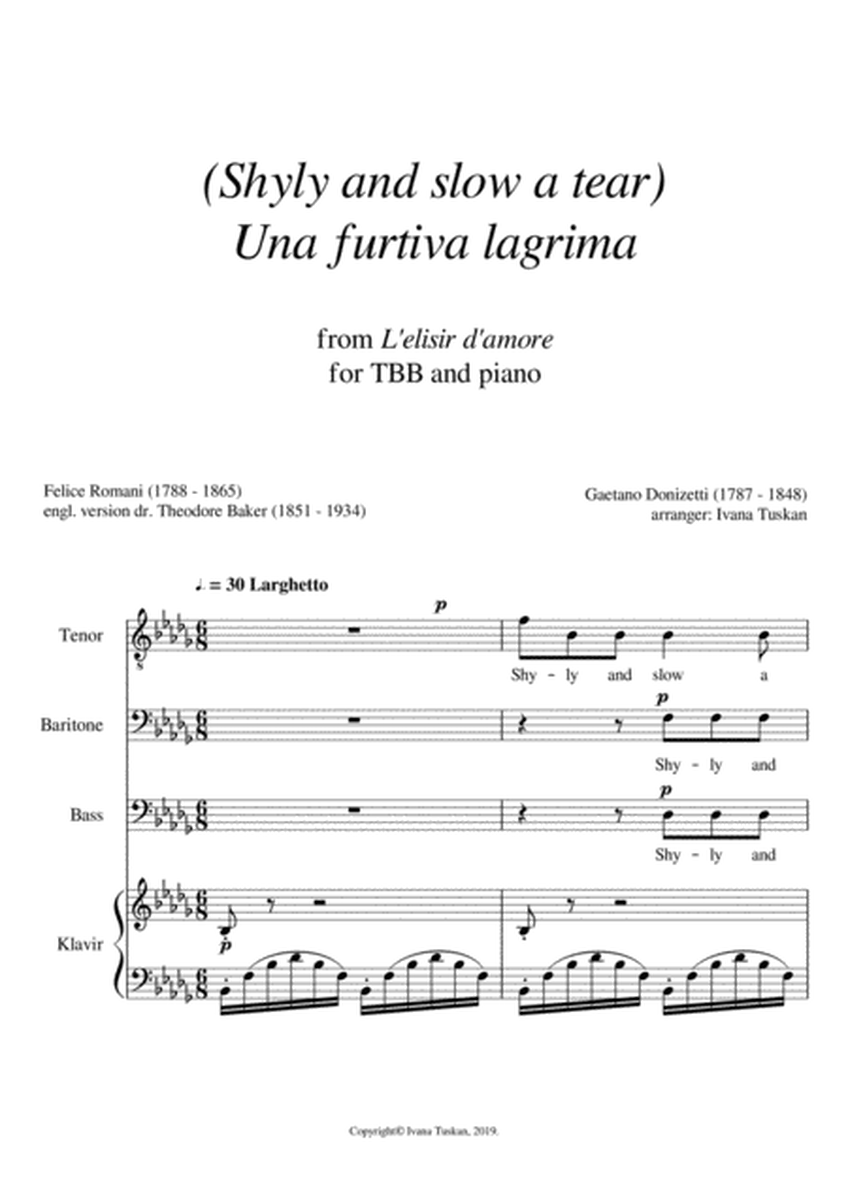 Shyly and slow a tear (Una furtiva lagrima) TBB and piano B flat minor image number null