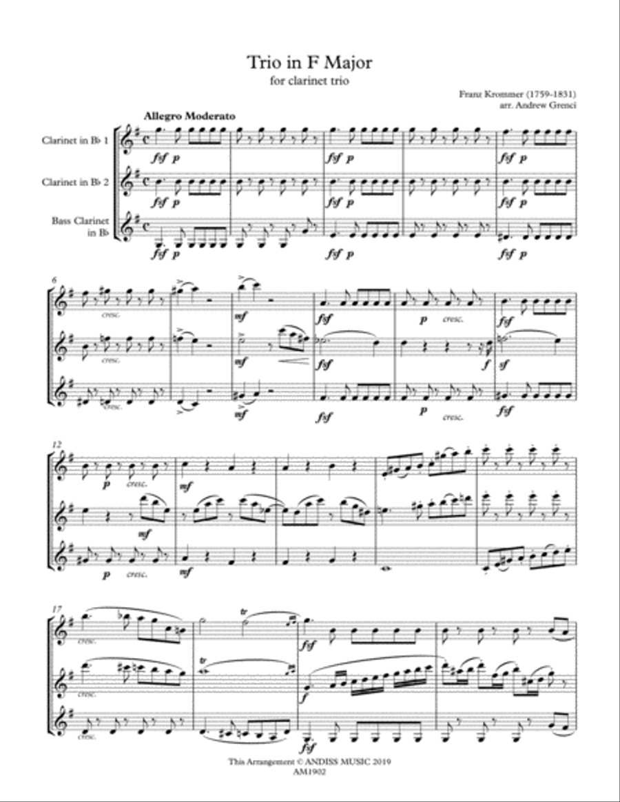 Trio in F Major for clarinet trio Clarinet Trio scores gallery preview page 1
