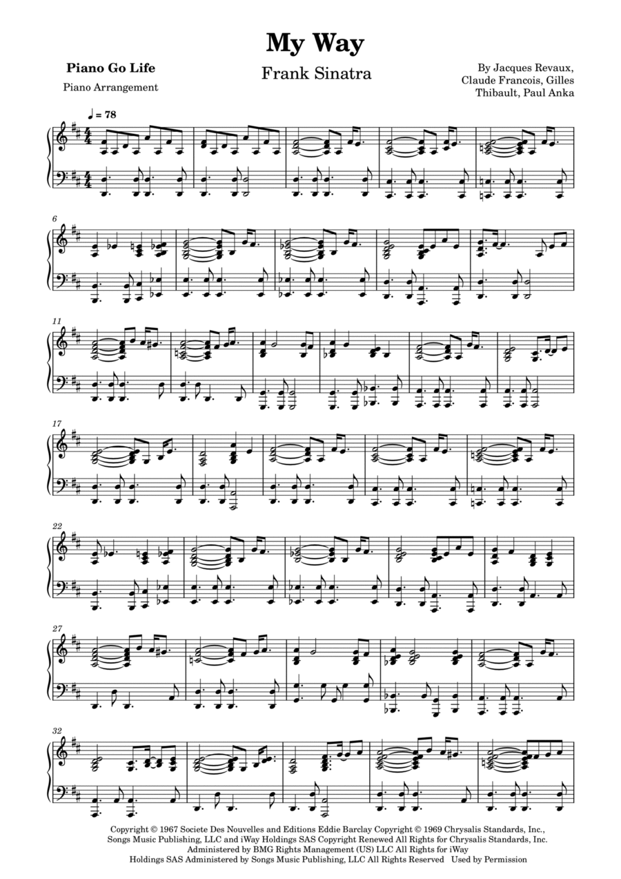 My Way Piano Solo scores gallery preview page 1