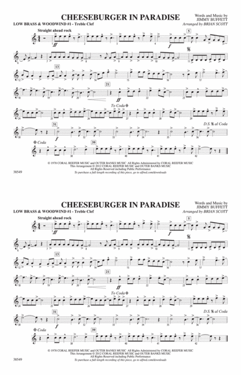 Cheeseburger in Paradise: Low Brass & Woodwinds #1 - Treble Clef