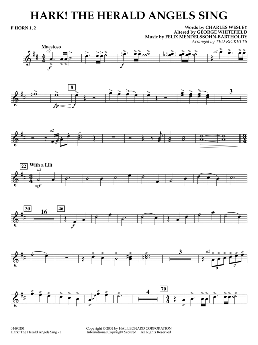 Hark! The Herald Angels Sing (arr. Ted Ricketts) - Bb Trumpet 2 Full Orchestra scores gallery preview page 1