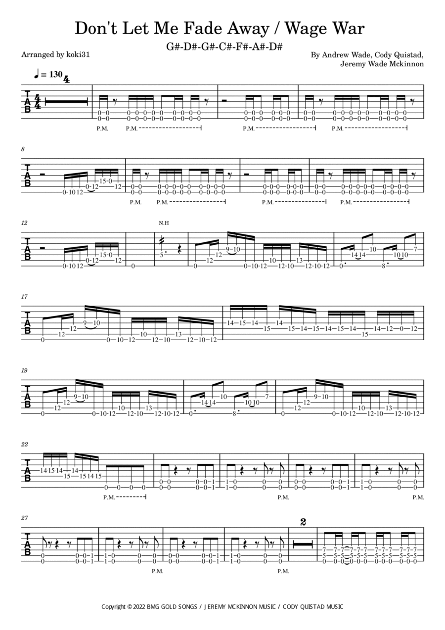 Don't Let Me Fade Away Don't Let Me Fade Away Guitar Tablature scores gallery preview page 1