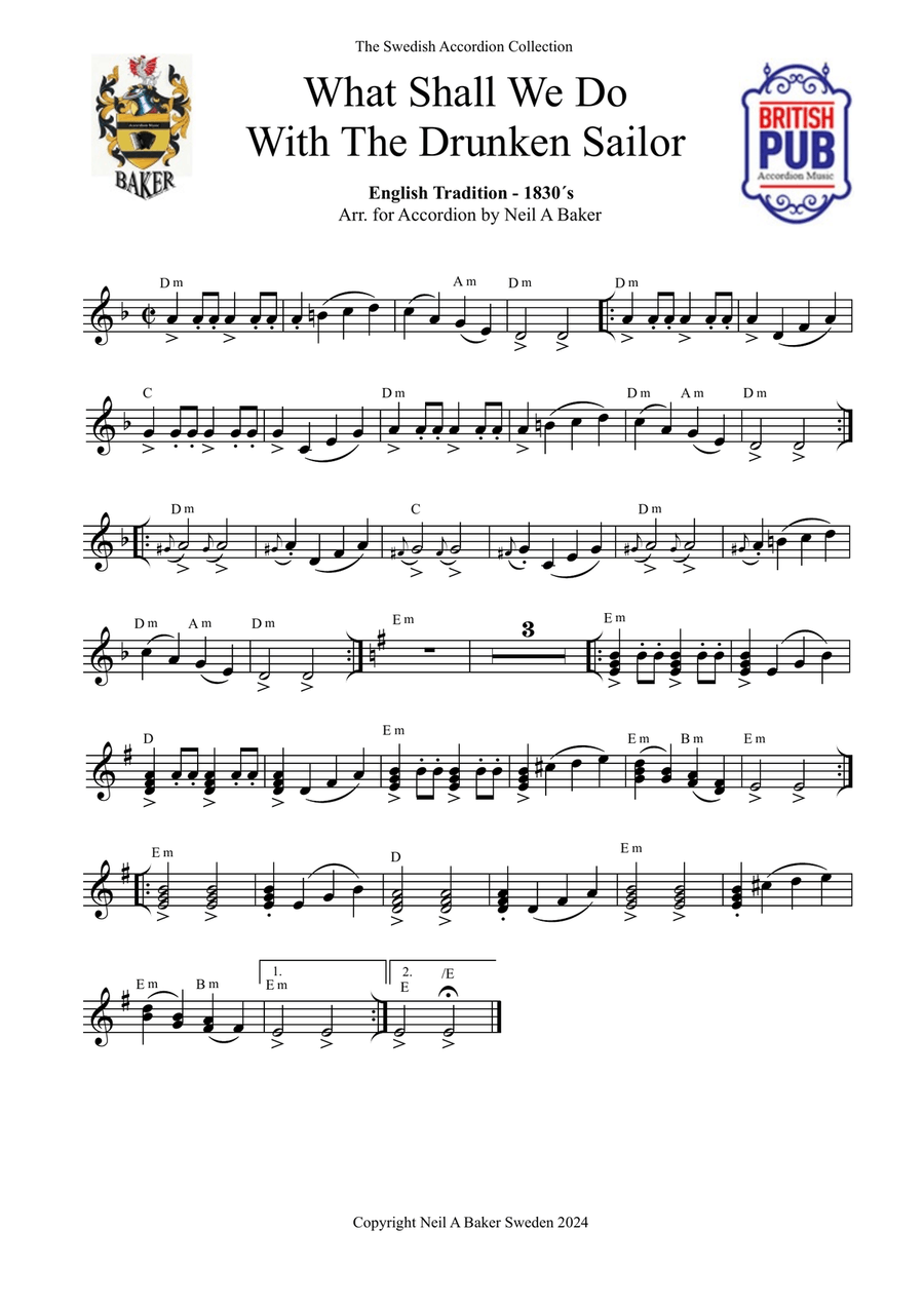 What Shall We Do With The Drunken Sailor Accordion scores gallery preview page 1