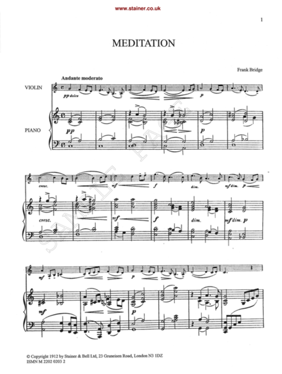 Three Pieces for Violin and Piano. Meditation Violin Solo scores gallery preview page 2