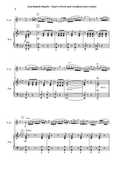 Jean-Baptiste Singelée Adagio et Rondo pour Saxophone Ténor et Piano, Révision de Paul WEHAGE, Opus