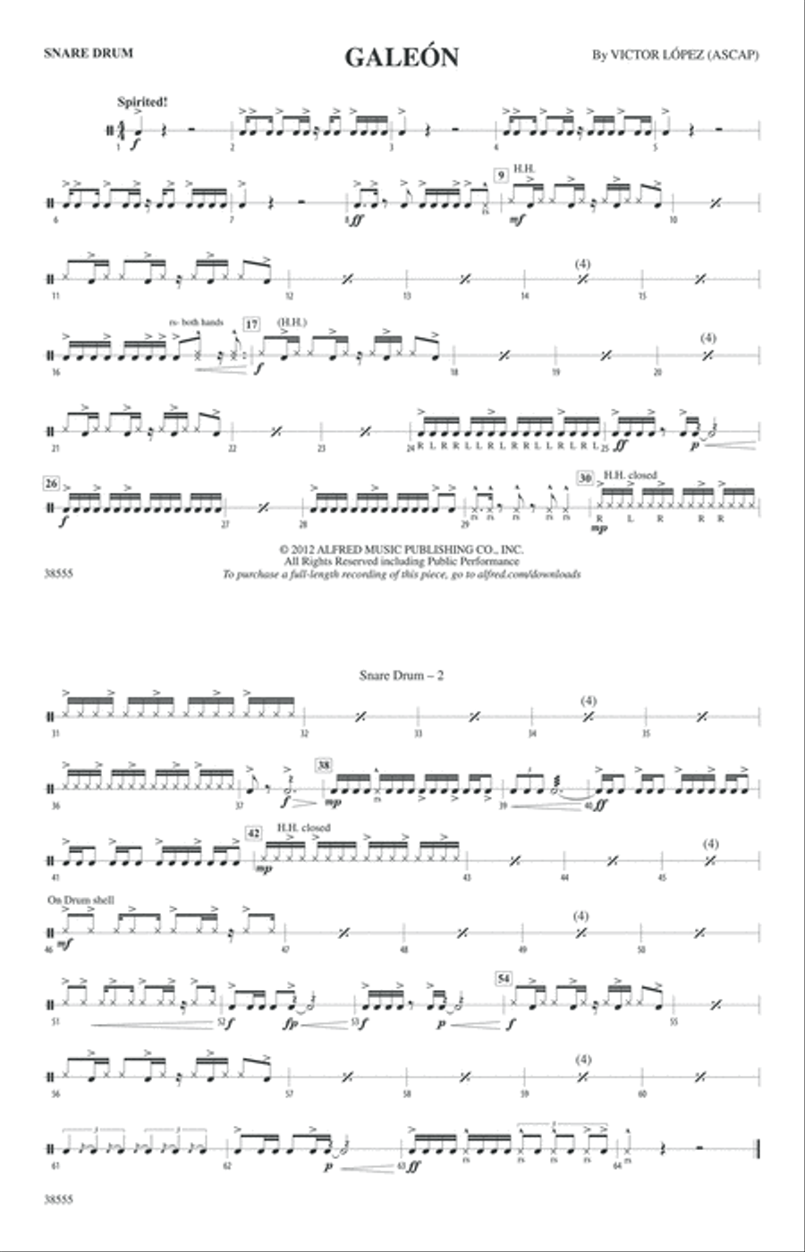 Galeón: Snare Drum Galeón: Snare Drum Marching Band scores gallery preview page 1