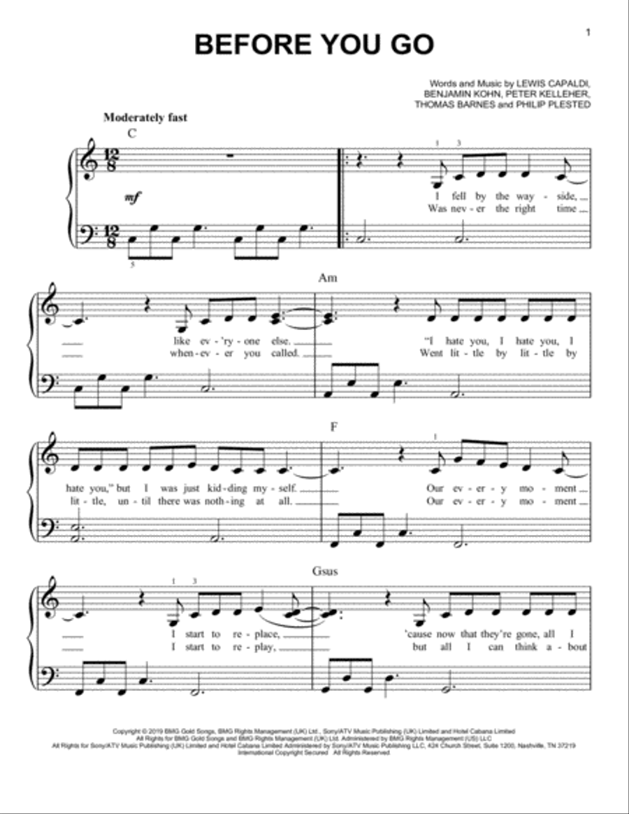 Before You Go Before You Go Easy Piano scores gallery preview page 1