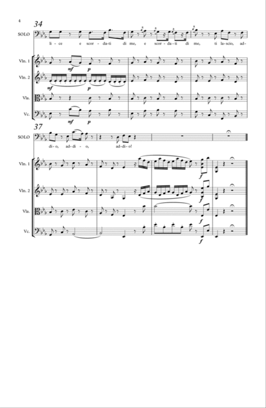Mozart Bass aria Io ti lascio, o cara, addio String Orchestra scores gallery preview page 5