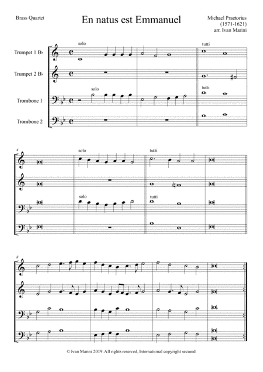 En Natus Est Emmanuel - Michael Praetorius - Brass Quartet or Ensemble image number null