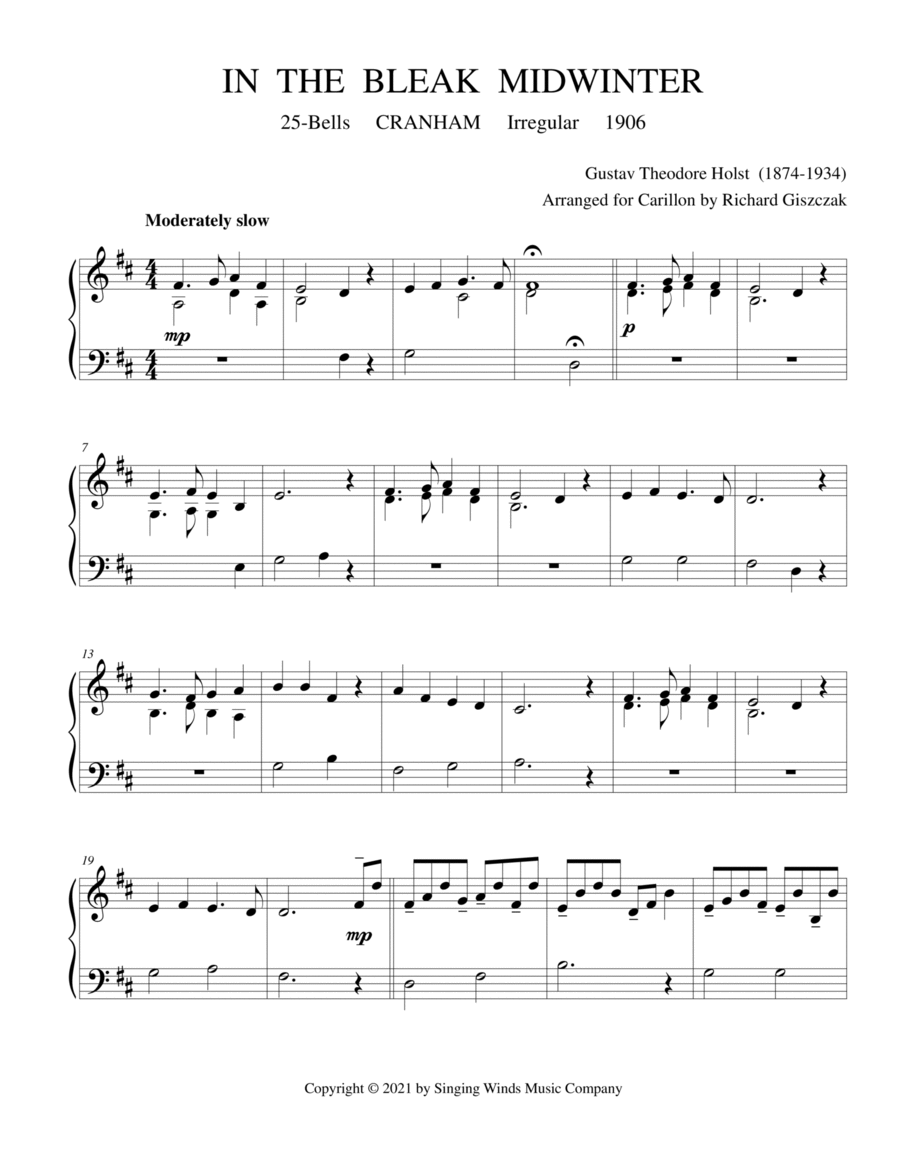 25B. In the Bleak Midwinter (CRANHAM) Carillon scores gallery preview page 1