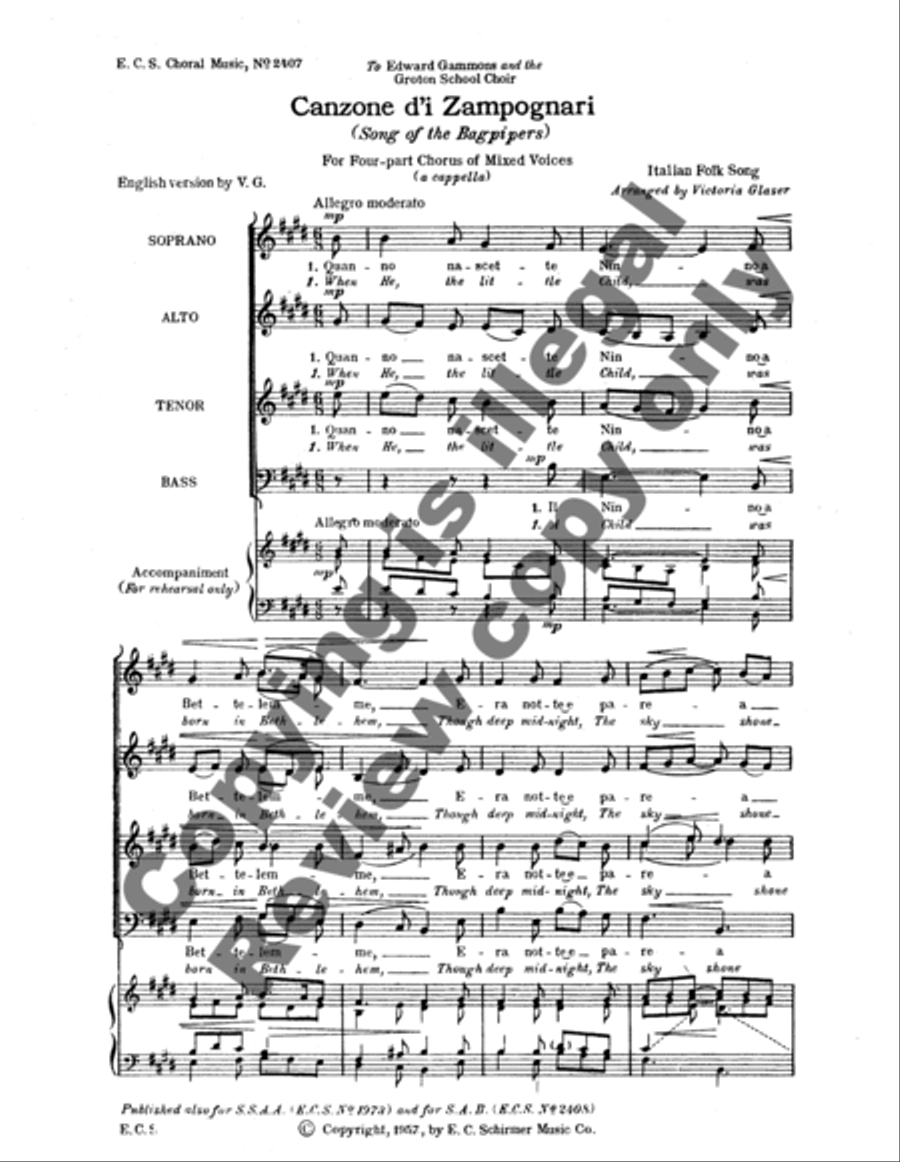 Song of the Bagpipers (Canzone d'i Zampognari) 4-Part scores gallery preview page 7