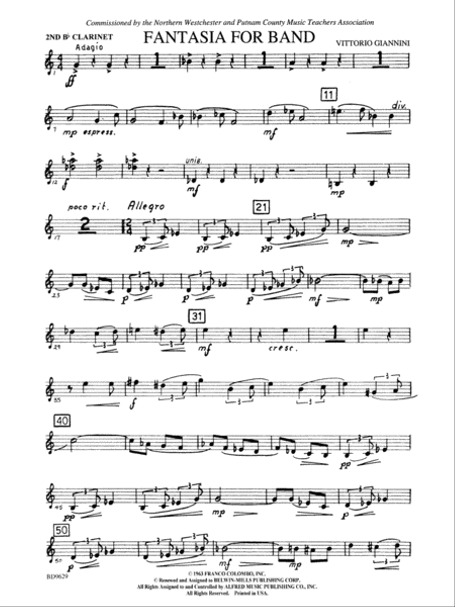 Fantasia for Band: 2nd B-flat Clarinet Concert Band scores gallery preview page 1