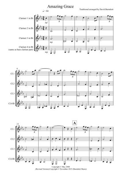 Amazing Grace for Clarinet Quartet image number null